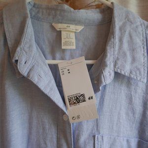 H&M Blue Linen-Blend Collared Shirt - M, NWT
